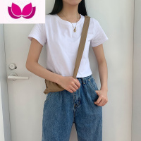 七斓白色短款t恤女夏季黑色短袖白t修身设计感小众灰色上衣ins潮