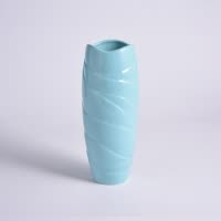 欧式现代简约花瓶家居摆件客厅插花花器创意波纹陶瓷蓝色白 三维工匠 黄0)高28cm*口9cm