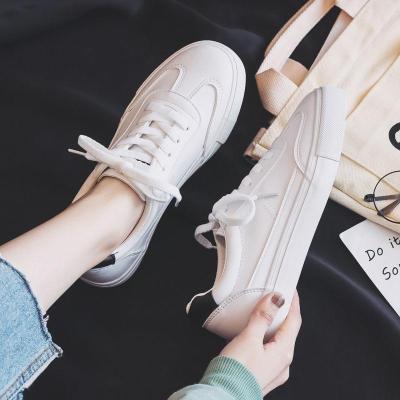 基础小白鞋女2019春夏季新款休闲舒适韩版百搭平底板鞋休闲鞋学生网红白鞋PU运动鞋休闲鞋女纤婗(QIANNI)白黑37码