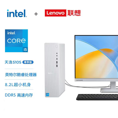联想(Lenovo)天逸510S尊享版 台式机电脑整机机(14代i3-14100 8G 512G SSD wifi win11)配27英寸显示器