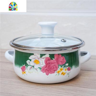 搪瓷珐琅碗宝宝辅食碗双耳汤锅卡通可爱饭碗蒸蛋碗迷你餐具含盖 FENGHOU 14cm玫瑰花