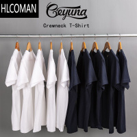 HLCOMAN高级感小领口纯色短袖打底衫白色体恤男女情侣T恤纯黑宽松潮