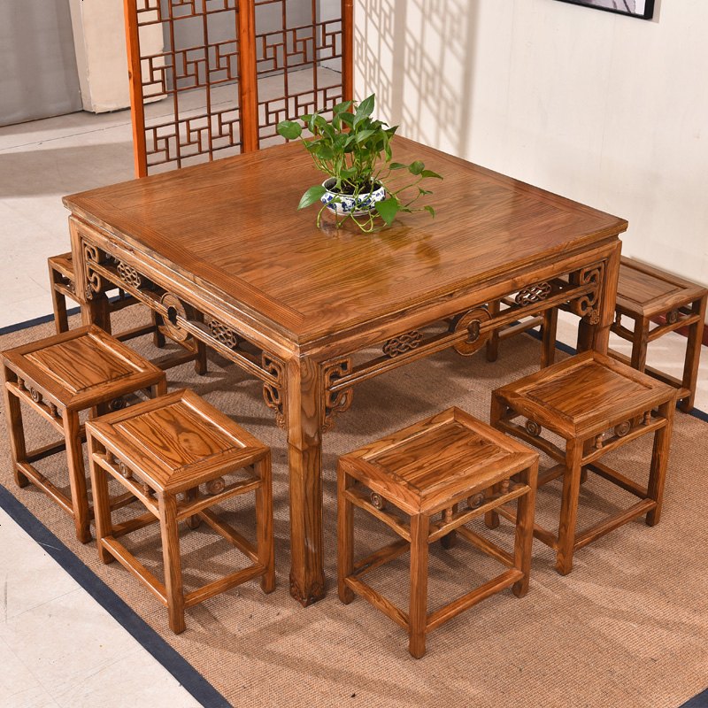 实木八仙桌中式正方形四方桌餐厅饭店大理石小方桌榆木家用吃饭桌