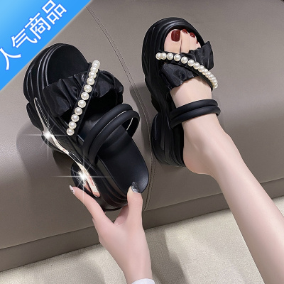 SUNTEK凉拖鞋女夏外穿2022年新款时尚厚底松糕仙女风小个子增高外出凉鞋