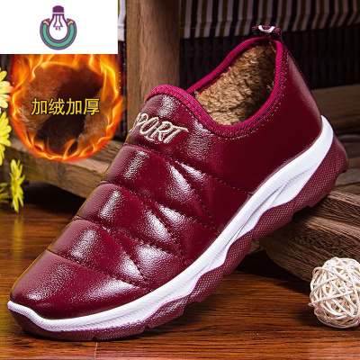 FISHBASKET面冬款新皮女士加绒棉鞋PU防水季2018软底防滑雪地靴休闲运动棉鞋靴子