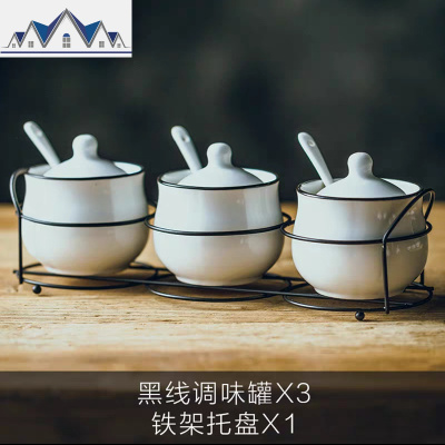 创意陶瓷调料罐子欧式厨房调料盒组合装瓶调味罐家用盐罐三件套装 三维工匠收纳盒