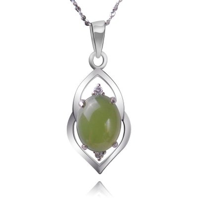 梦克拉 Mkela S925银和田碧玉吊坠 情露 和田玉吊坠女款 银镶玉女款项坠 玉石吊坠 油青