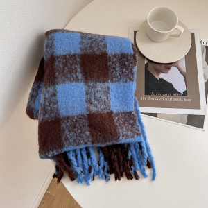 啄木鸟2024冬新款黑白格子围巾女保暖加厚加长加大百搭情侣围脖男