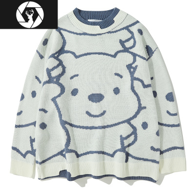 HongZun毛衣男秋冬新款韩版潮流宽松圆领针织衫情侣休闲卡通线衣保暖毛衫毛衣