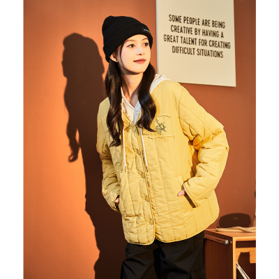 [3件8.5折220.9元,叠加优惠券]唐狮新款女棉衣短款V领开衫轻薄韩系慵懒风棉服保暖外套G