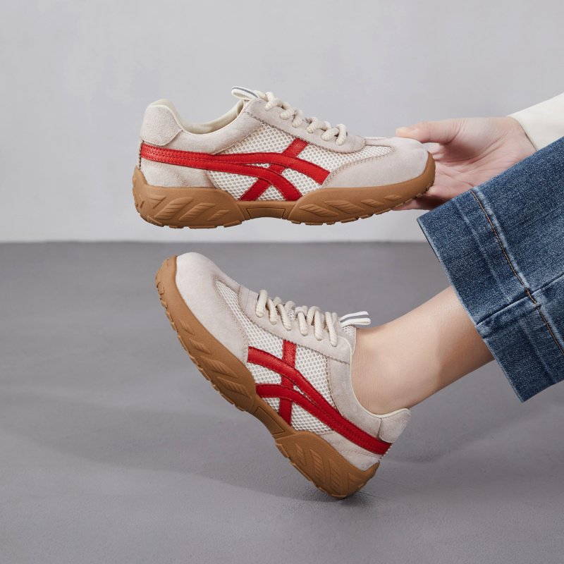 2026春夏季新款复古德训鞋女透气网面拼色阿甘鞋系带休闲运动单鞋