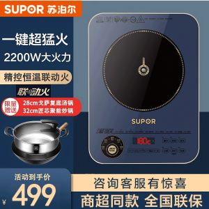 苏泊尔(SUPOR)家用电磁炉 2200W大功率大火力 炒菜蒸煮火锅爆炒多功能小型电磁炉带汤锅+不粘炒锅C22-ID31