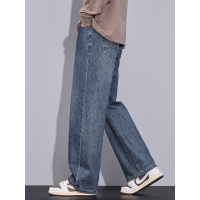 秋冬新款半松紧腰牛仔裤男士宽松版型百搭时尚高街直筒休闲潮男裤