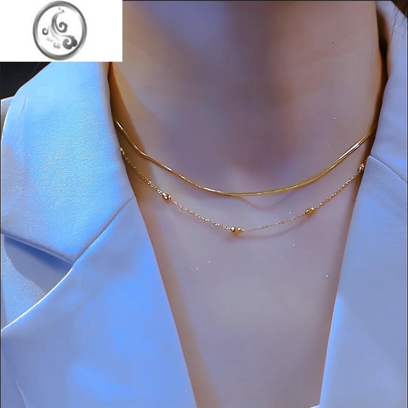 JiMi钛钢项链双层叠戴豆豆锁骨链韩版气质百搭时尚项链女2023年新款