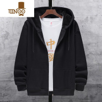YANXU开衫连帽卫衣男宽松港风休闲bf潮流百搭大码情侣纯色加绒外套