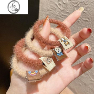 JiMi韩国小熊布标粗款头绳加粗扎头发皮筋不伤发简约发绳网红发圈发饰 韩国小熊布标头绳随机色一根 均码