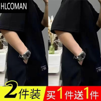 HLCOMAN隐藏式口袋冰丝透气大码宽松夏季圆领纯色短袖T恤男士潮