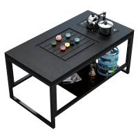 易企采 茶几桌1300*700*420mm 办公沙发火烧石功夫茶桌简约现代大理石泡茶台办公茶几带电磁炉