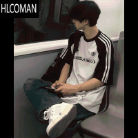 HLCOMAN夏季男款美式潮牌高街简约插肩撞色ins风短袖T恤百搭半袖上衣