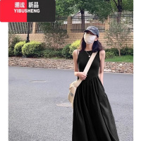YIBUSHENG法式赫本风黑色吊带连衣裙2024新款季背心长裙子性感小个子套装