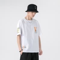 夏季新款短袖T恤韩版潮牌印花男士半袖T恤纯棉宽松落肩打底衫