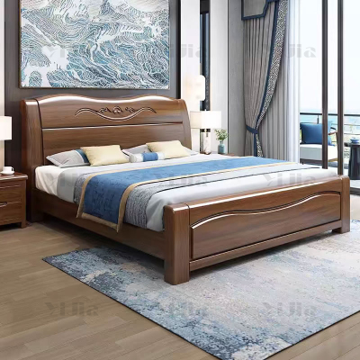 翌嘉 胡桃木实木床1.8米双人床含一个床头柜