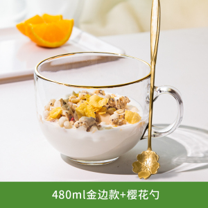 [补贴10%]燕麦早餐杯玻璃杯家用水杯子女夏大容量牛奶咖啡杯带盖勺泡茶冰川