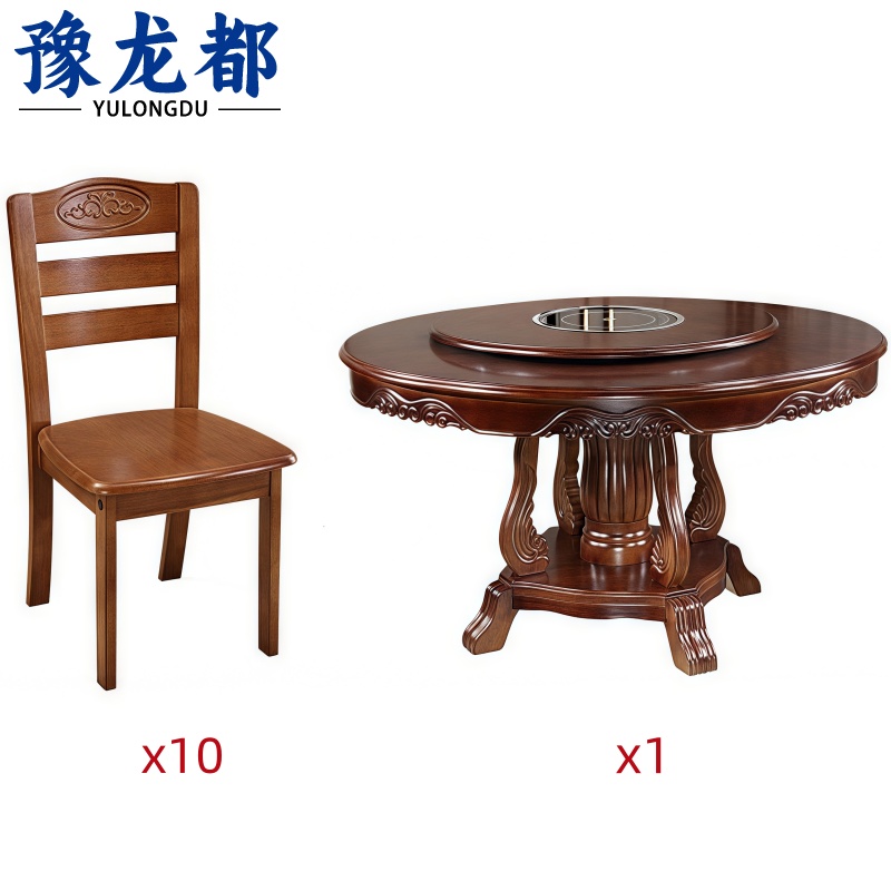 豫龙都转盘餐桌一桌十椅套