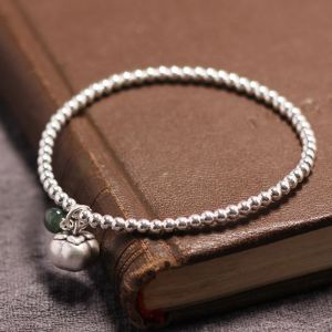 原创银饰银珠手串纯银复古圆珠简约民族风饰品转运银手链柿柿如意送女朋友老婆情人节七夕生日礼物