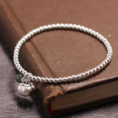 原创银饰银珠手串纯银复古圆珠简约民族风饰品转运银手链柿柿如意送女朋友老婆情人节七夕生日礼物
