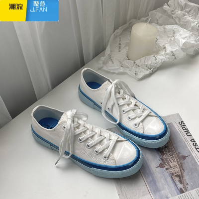 聚范baby冰淇淋奶油蓝情侣帆布鞋男女鞋学生韩版百搭ins潮小白鞋