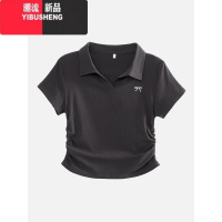 YIBUSHENG04新款蝴蝶结刺绣T恤女设计感褶皱正肩打底衫修身polo领上衣