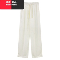 YIBUSHENG破洞烫钻设计感蝴蝶印花阔腿裤休闲裤女季高腰直筒裤拖地长裤子
