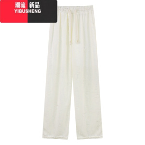 YIBUSHENG破洞烫钻设计感蝴蝶印花阔腿裤休闲裤女季高腰直筒裤拖地长裤子