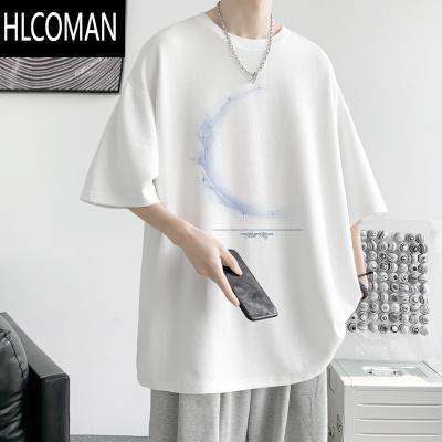 HLCOMAN2025夏季短袖T恤男宽松大码半袖情侣体恤落肩打底衫潮流