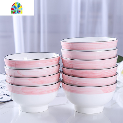 陶瓷碗套装家用欧式吃饭碗创意米饭碗吃面碗小汤碗加厚10个装 FENGHOU 6英寸彩虹碗3粉3蓝