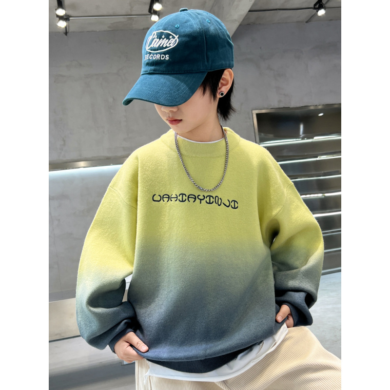 男童加厚毛衣冬季渐变色上衣新款中大儿童洋气韩版男孩针织衫