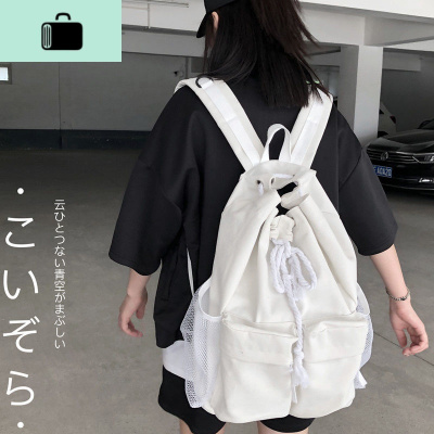 书包女韩版高中学生复古抽绳chic帆布休闲百搭大容量双肩包ins风NEW LAKE