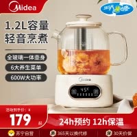 美的(Midea)养生壶MK-YS12B102全玻璃一体壶身多功能养生精致球形外观600W大功率热水壶