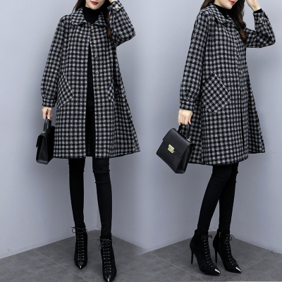 恋名媛加肥加大码女装2020新款200斤韩版中长款外套女风衣秋冬格子大衣大码女装