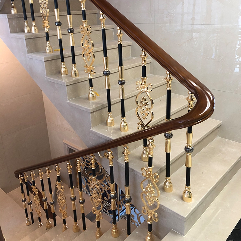 古达定制别墅楼梯扶手栏杆轻奢铝艺室内家用铝合金复式欧式新中式立柱