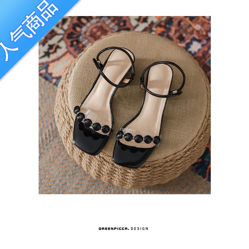 SUNTEK粗跟凉鞋女夏季2023网红晚晚风温柔鞋中跟两穿高跟鞋女一字带