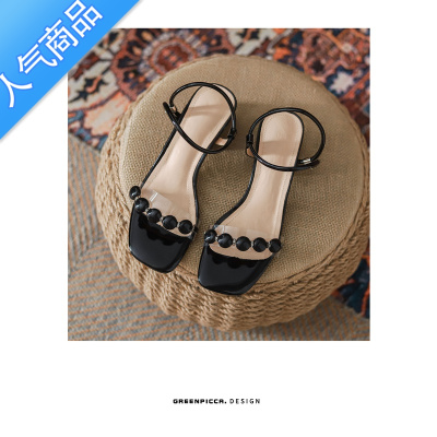 SUNTEK粗跟凉鞋女夏季2023网红晚晚风温柔鞋中跟两穿高跟鞋女一字带