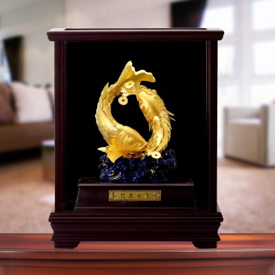 礼氏嘉礼品双鱼吉庆金箔摆件新人结婚24K足金创意家居装饰品工艺摆设