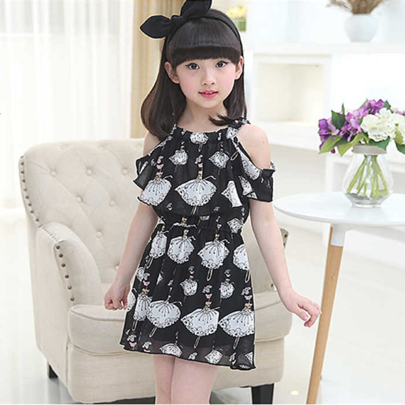 童装女童裙子夏季2018新款韩版儿童雪纺连衣裙公主裙夏装小女孩露肩裙子女沙滩裙亲子装