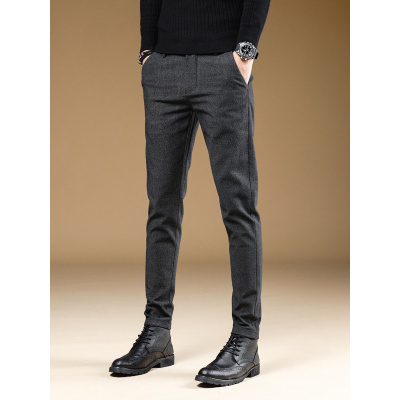 加绒常规可选休闲裤男 商务休闲简约长裤男款 修身弹力直筒裤男士
