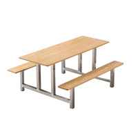 鑫升顺学校食堂不锈钢餐桌椅4人6人8人位员工饭堂连体快餐桌椅组合6人位防火板