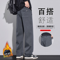 秋冬新款仿牛仔裤男士加绒宽松直筒西裤美式潮牌休闲裤长裤子