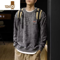 YANXU设计感绒圆领卫衣男美式百搭宽松大码休闲运动长袖上衣