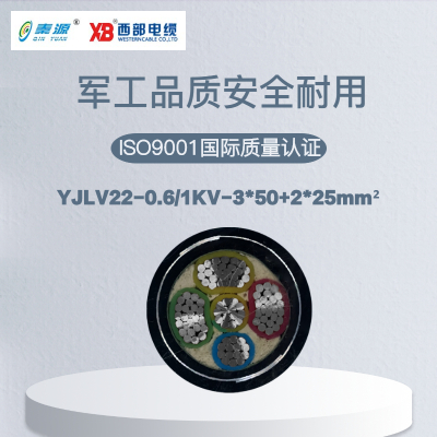 秦源牌 YJLV22-0.6/1KV-3*50+2*25mm² 铝芯低压钢带铠装电力电缆 元/米 定制商品 联系客服